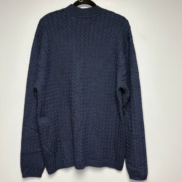 Alex Cannon Wool Blend Navy Cable Knit Dad Grandpa Mock Neck Sweater Mens Sz L - Picture 2 of 6